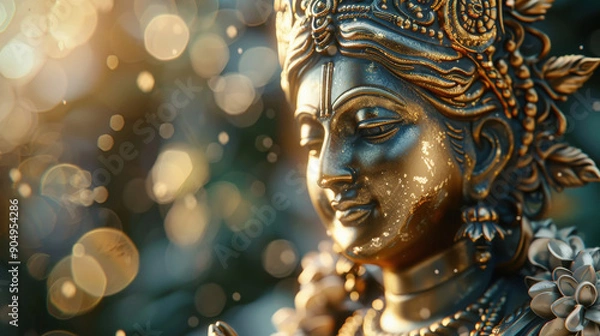 Obraz close up of golden statue of god krishna