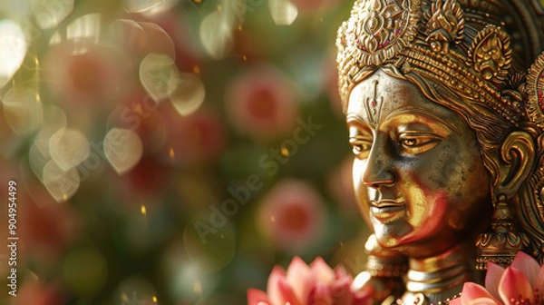 Obraz close up of golden statue of god krishna