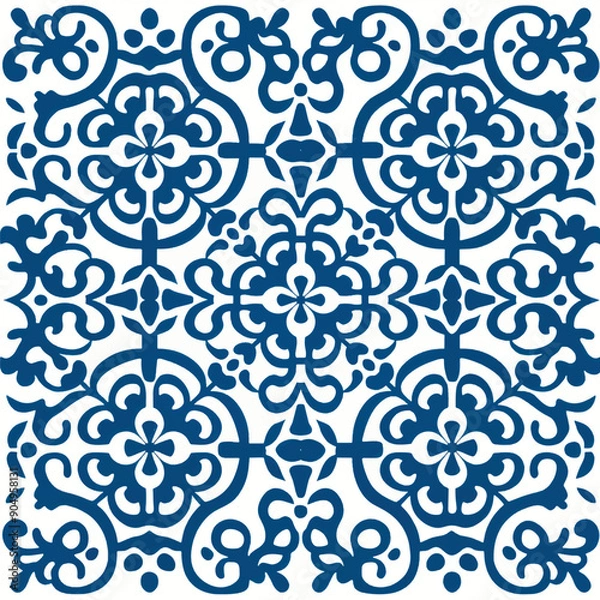 Obraz Intricate blue floral tile pattern