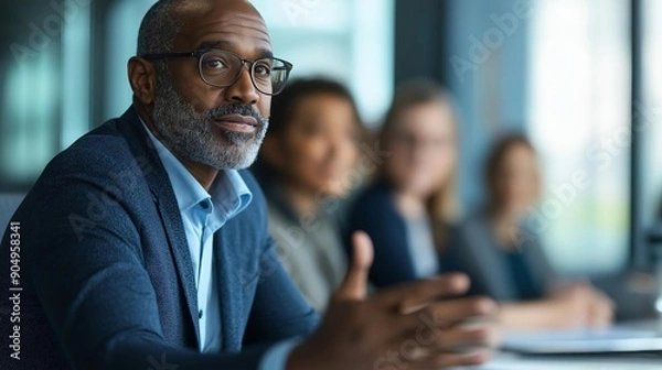 Fototapeta Business Leader Discussing Employee Healthcare Costs with Team in Office Meeting