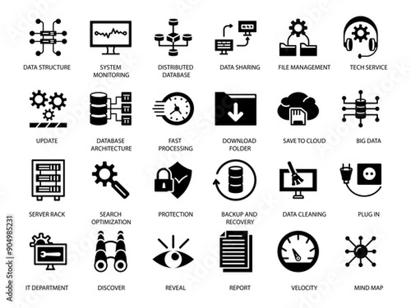 Fototapeta DATA ORGANIZATION AND MANAGEMENT icon SET ART LINE FILL BLACK COLOR