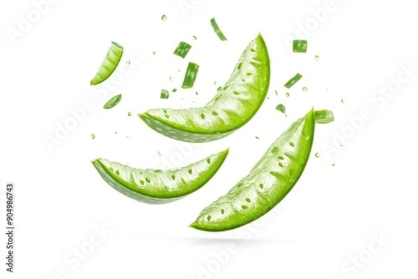 Fototapeta Falling Aloe vera, slice, isolated on white background, full depth of field, ai