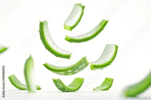 Fototapeta Falling Aloe vera, slice, isolated on white background, full depth of field, ai