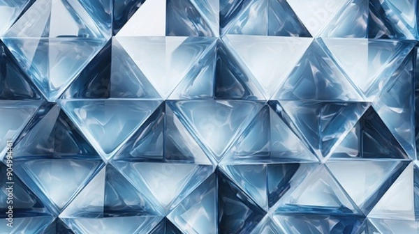 Fototapeta A captivating abstract background featuring transparent blue glass triangles with a gradient effect