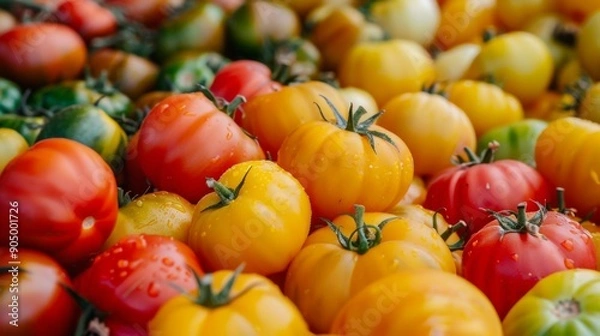 Obraz Assorted Fresh Tomatoes in Vibrant Red and Yellow Hues