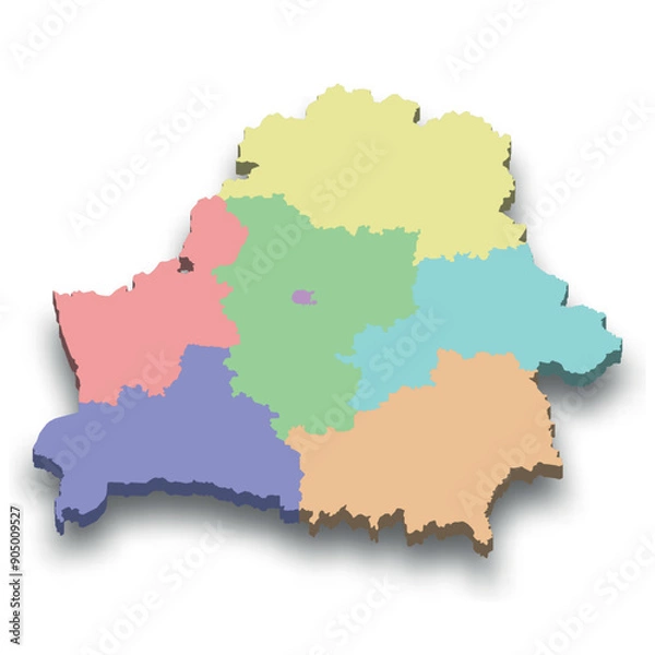 Fototapeta 3d isometric colored map of Belarus