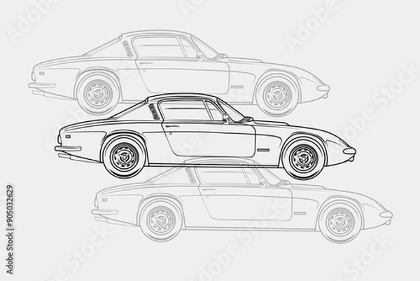 Fototapeta Hand-drawn vector image of a car. Perfect for illustration of articles on car topics, presentations, template design, interior decor, offices, salons, garages, rooms.