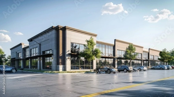 Fototapeta New Commercial Building with Retail and Office Space Available