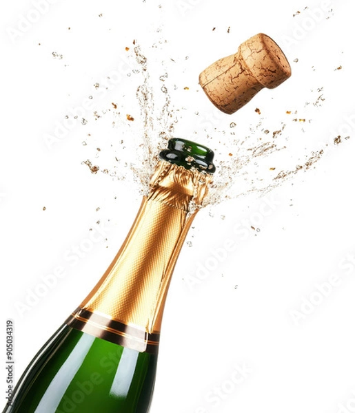 Fototapeta champagne splashing out of bottle isolated on a transparent background
