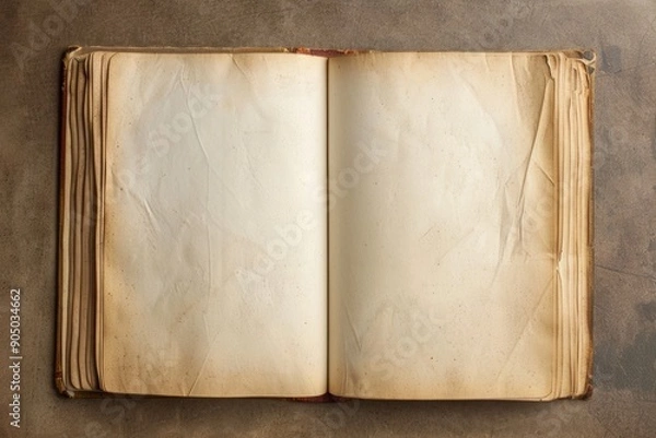 Fototapeta Overhead view of an open old book with blank pages