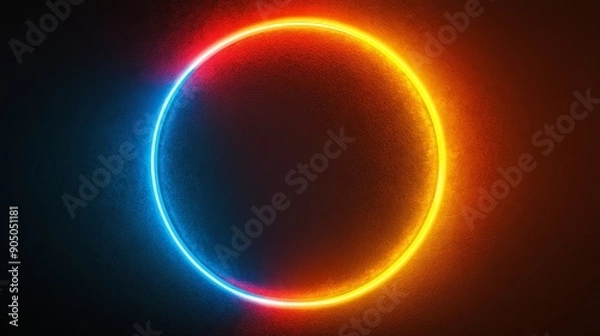 Fototapeta This is an isolated frame with a blue and orange neon glowing glare circle with rays. It has a black background with blue and orange neon glows.