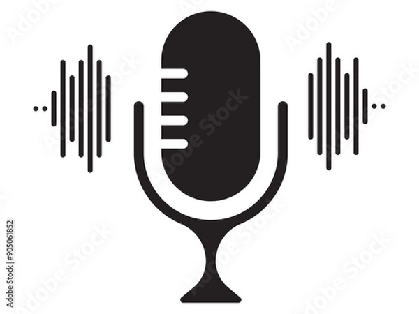 Obraz Microphone icon. Audio speech podcast mic vector symbol. Thin line microphone pictogram. Voice record mike icon in black. Vector illustration.