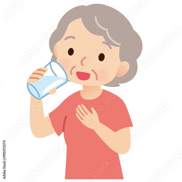 Fototapeta グラスで水を飲む高齢女性　健康　熱中症