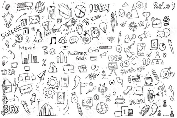 Obraz Business doodles, vector hand drawn sketch on white paper