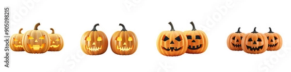 Fototapeta Four pumpkins with different expressions, one of which has a scary face