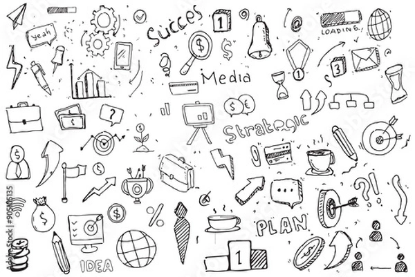 Obraz Business doodles. Business icon and educational business elements. white Background