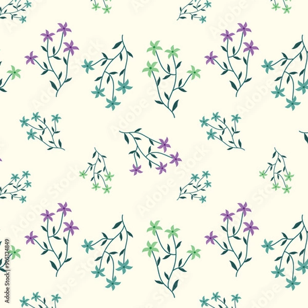 Fototapeta Abstract seamless pattern with flowers and leaves isolated on background.