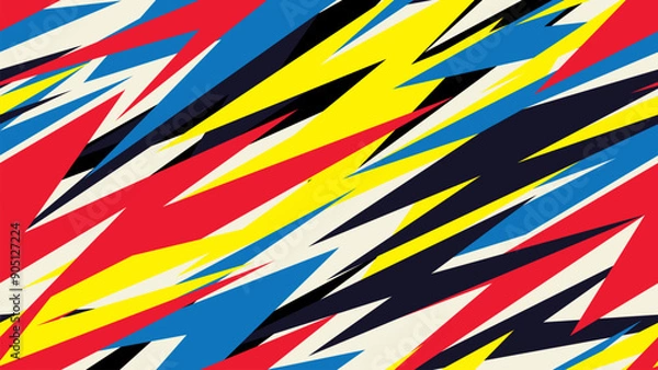 Obraz Bright geometric background with zigzags and lightning in comic style. Seamless vector pattern. Speed, shock comic cartoon effect. Repeating zigzag lines with electric power or surprise anime effect.