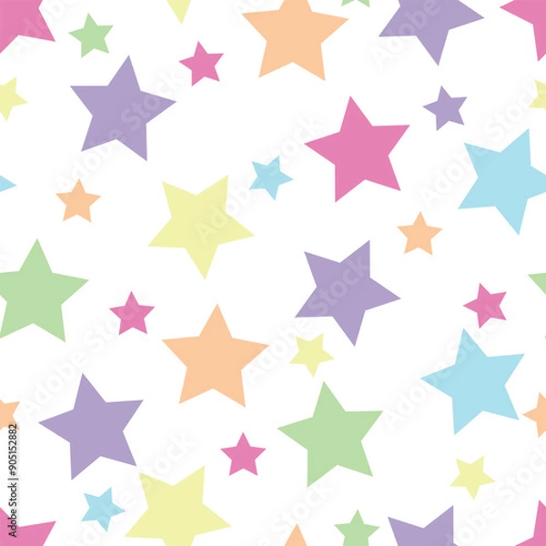 Obraz Seamless pattern with cute cartoon colorful stars, for fabric prints, textiles, gift wrapping paper. children's colorful vector, flat style