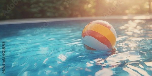 Obraz Colorful Beach Ball Floating in Sunlit Pool