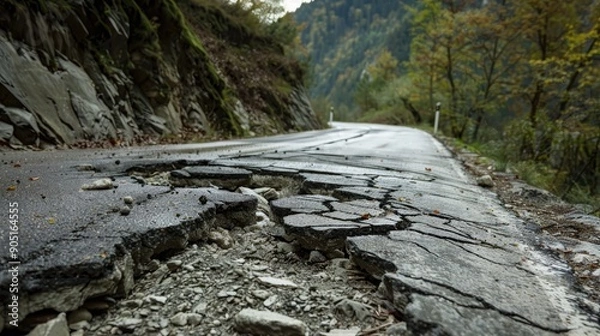 Obraz broken road by an earthquake or landslide