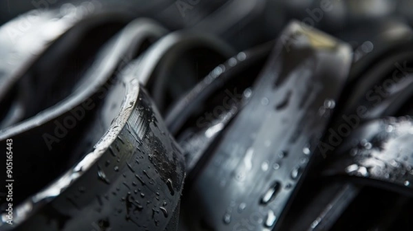 Obraz One of the first stages of production of rubber products at the plant Close up of raw material seam texture Medium wholesale manufacturing technology