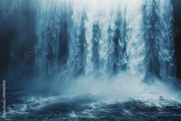 Obraz A Powerful Waterfall Cascadng into a Raging Sea