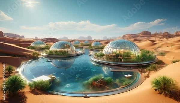Fototapeta "Oasis of Tomorrow: A High-Tech Haven in the Desert"