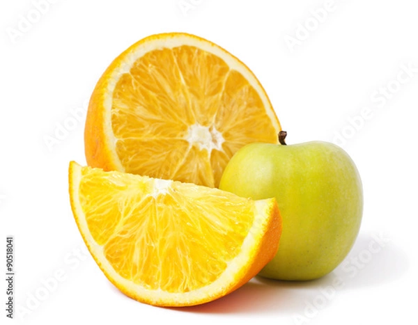 Fototapeta Apple and oranges isolated on white background