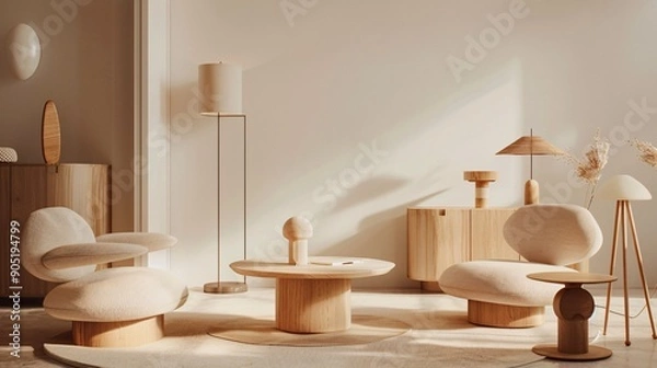 Fototapeta Minimal and cozy Scandinavian living room. The minimalism design and fashionable decor