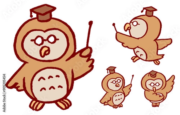 Obraz 博士のような物知りでかわいいフクロウのキャラ素材