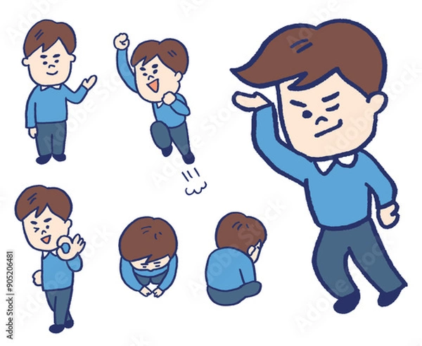 Obraz 喜怒哀楽のかわいい男性のキャラ素材