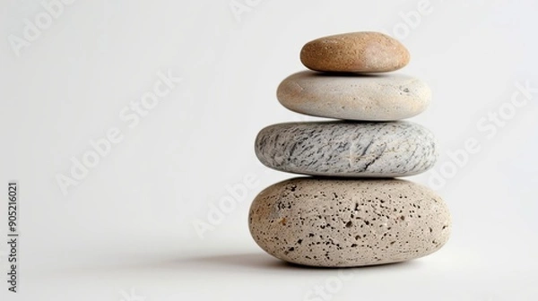 Obraz Balanced Stack of Smooth Stones on White Surface