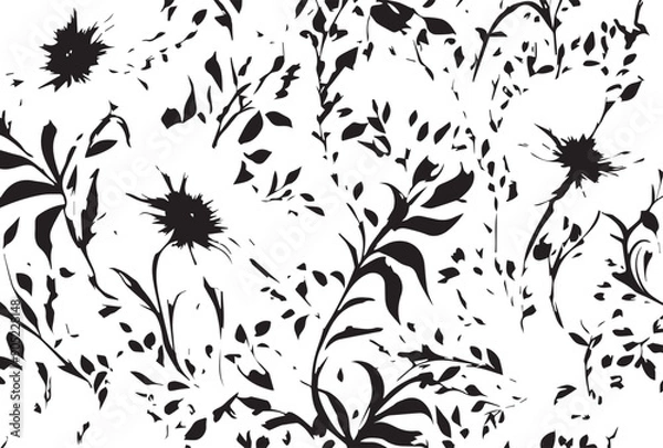 Fototapeta art vintage monochrome watercolor and graphic floral pattern with leaves on light background; Seamless Pattern; Illustration