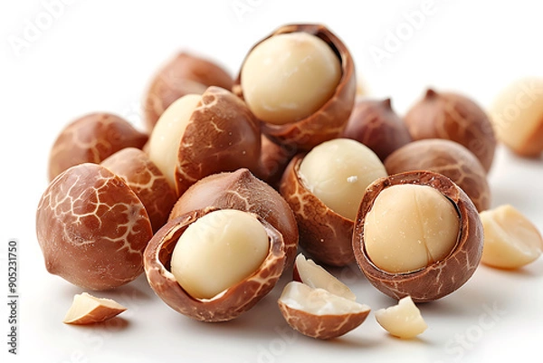 Fototapeta Delicious sweet roasted edible chestnuts isolated on white background
