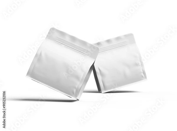 Fototapeta Render of a white glossy square doy-pack package with zipper on transparent background