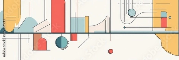 Fototapeta Abstract geometric shapes and lines create a modern and stylish design.  The colors are vibrant and eye-catching. The image evokes feelings of creativity, innovation, and technology.