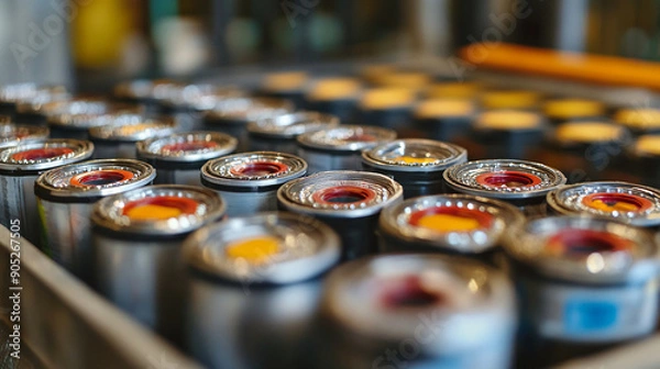 Fototapeta Closeup of a battery recycling process in action.