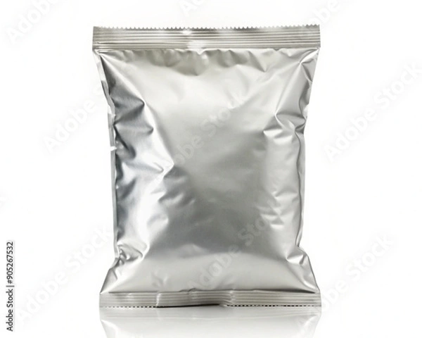 Fototapeta Blank chips bag mockup, food snack bag isolated on white background. potato chip bag mockup With clipping Path included. Chips paper package or Food Packaging