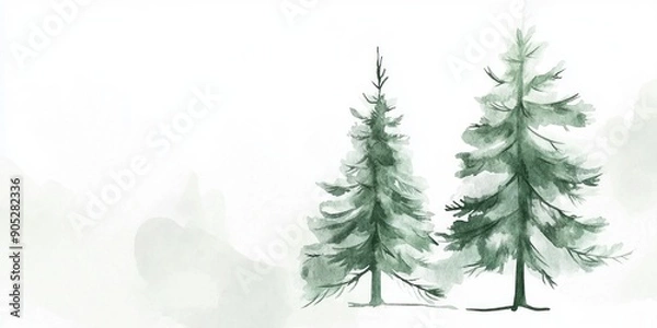 Obraz Watercolor background with pine fir tree for christmas illustration