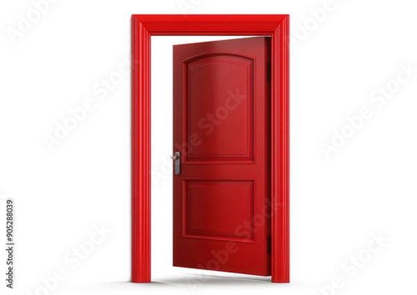 Fototapeta A red door with a lock on it is open