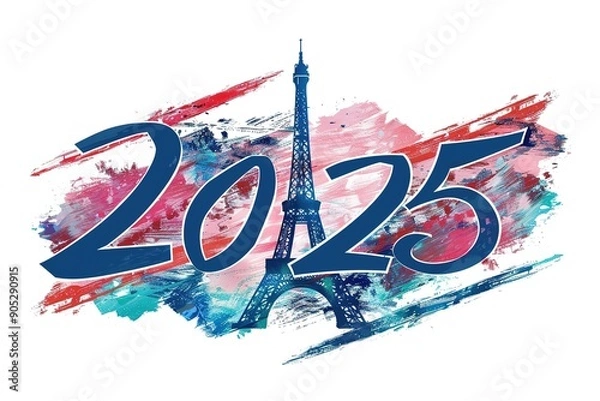 Fototapeta drawing of the Paris 2024 Olympics combination with the eiffel tower france