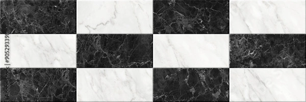 Fototapeta Black and White Marble, stone texture abstract background pattern or marble tile wall. Digital colorful wall tile design for washroom and kitchen	