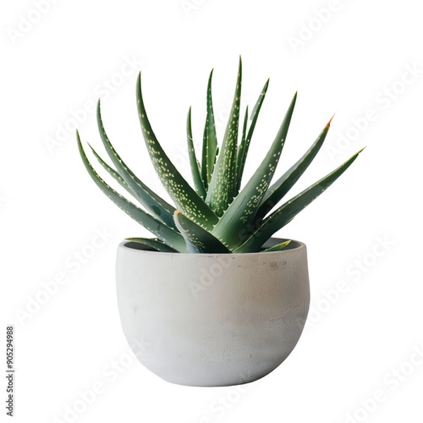 Fototapeta A beautiful green aloe vera plant in a simple white pot, perfect for adding a touch of nature and freshness to your indoor space.