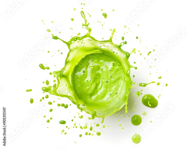 Fototapeta Top View Green smoothie splash on white surface