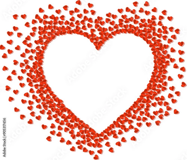 Fototapeta Valentines Day illustration with empty frame contour made of many scattering hearts vector