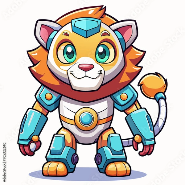 Obraz Cute animal robot with white background, full body