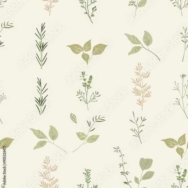Obraz Seamless Botanical Pattern with Elegant Pastel Leaves