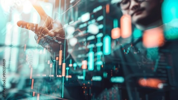 Fototapeta rate exchange trader graph chart economic growth business in the stock market index fund concept of trade forex digital technology online Buy and sell stocks strategy analysis investor : Generative AI