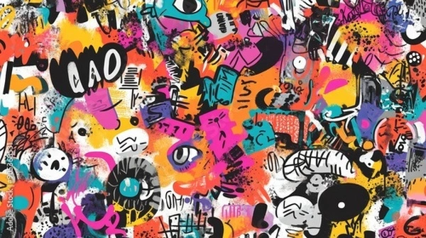 Fototapeta Vibrant Graffiti Art with Colorful Abstract Shapes and Creatures